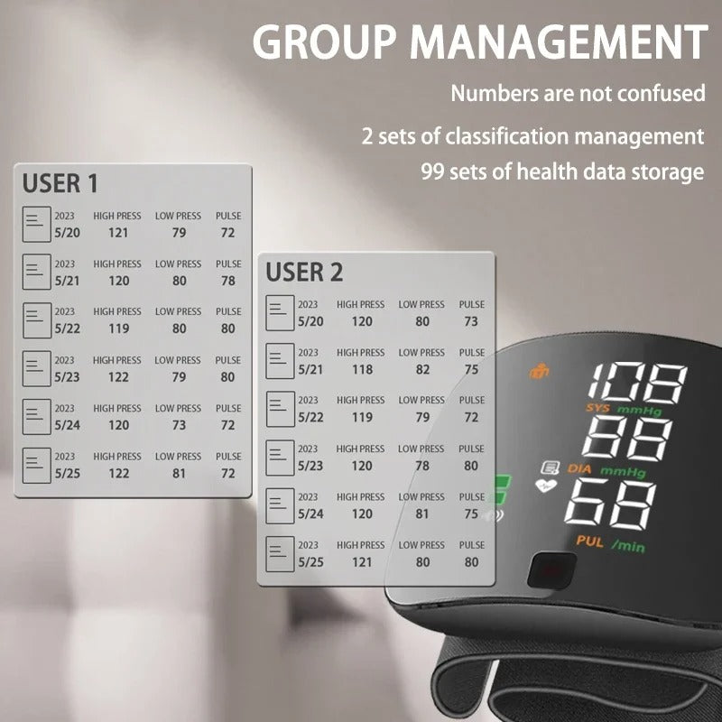 Charly | Smart Wrist Blood Pressure Monitor – Electronic Portable Sphygmomanometer with Voice Alerts