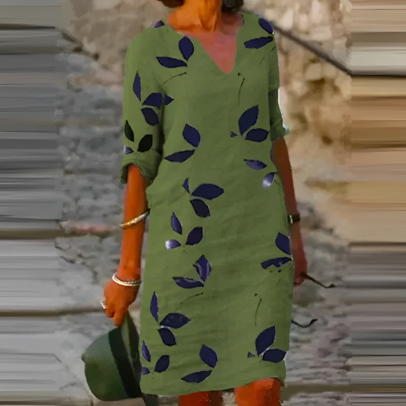 Charly | Women's A-line Midi Dress with Leaf Print