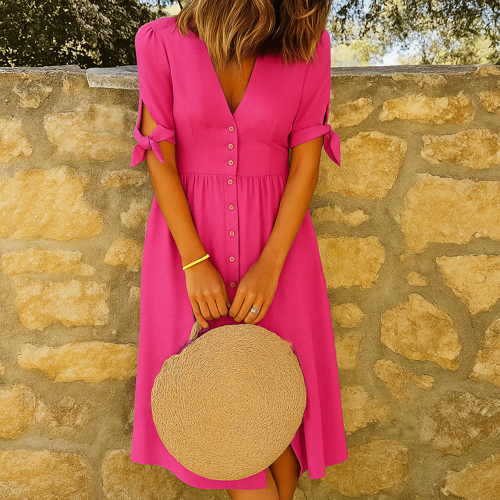 Charly | Women's Button-Front V-Neck Midi Dress