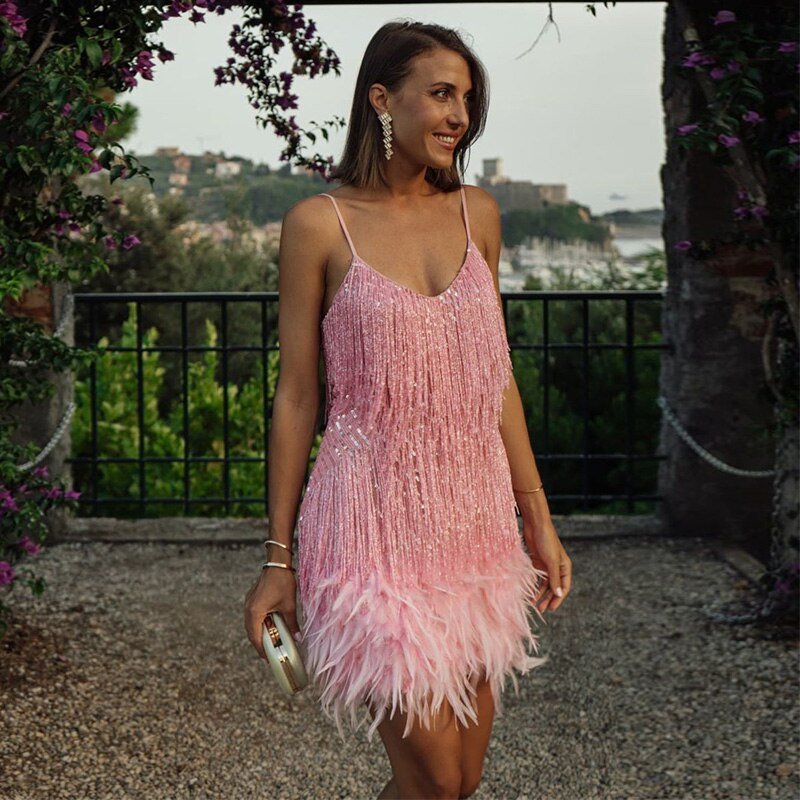 Charly | Women's Sequin Feather Mini Dress
