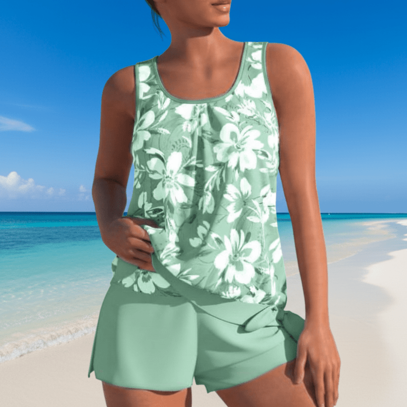 FLORABELLA – Two-tone tankini set with floral pattern for elegant summer moments
