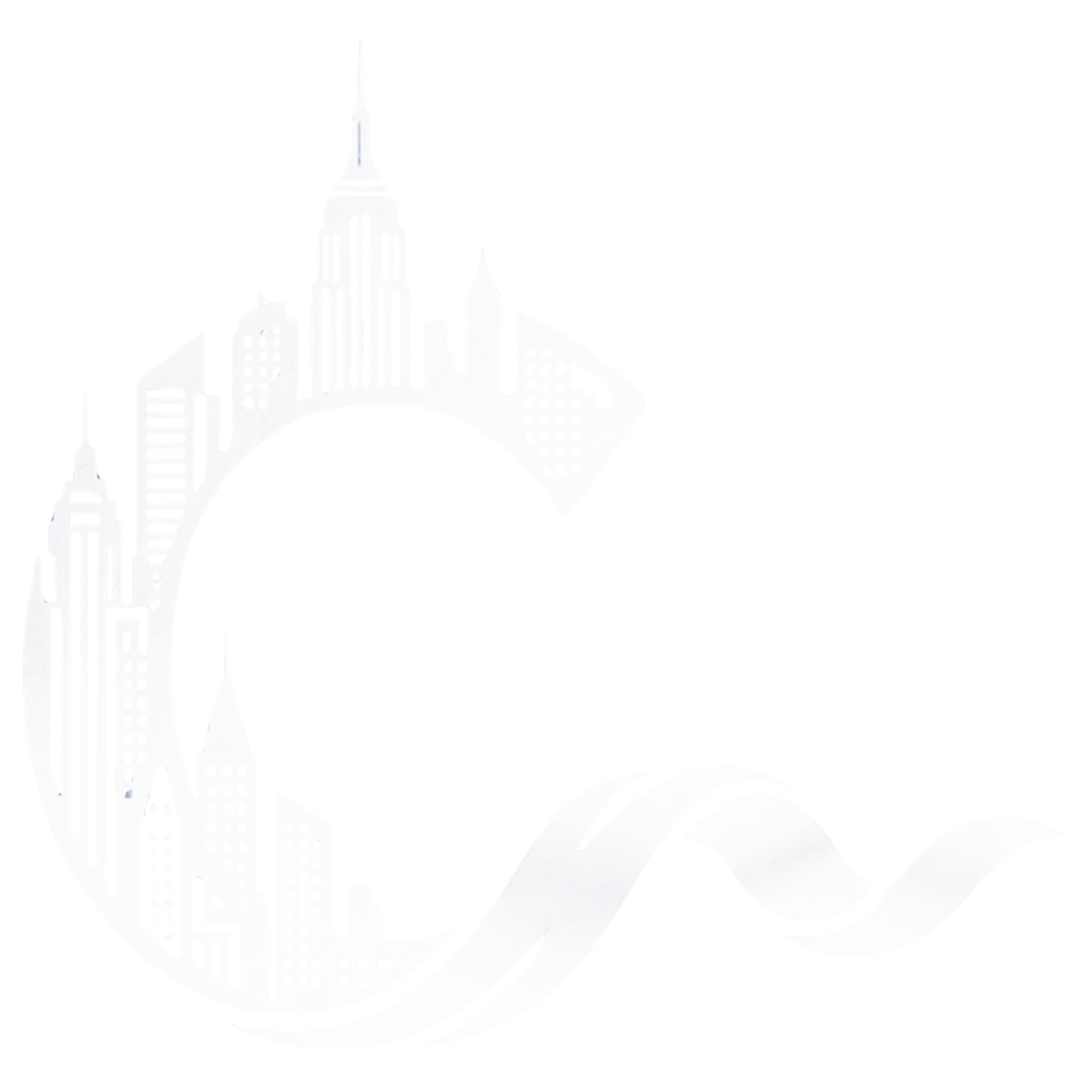 Black silhouette of a dragon with a cityscape background