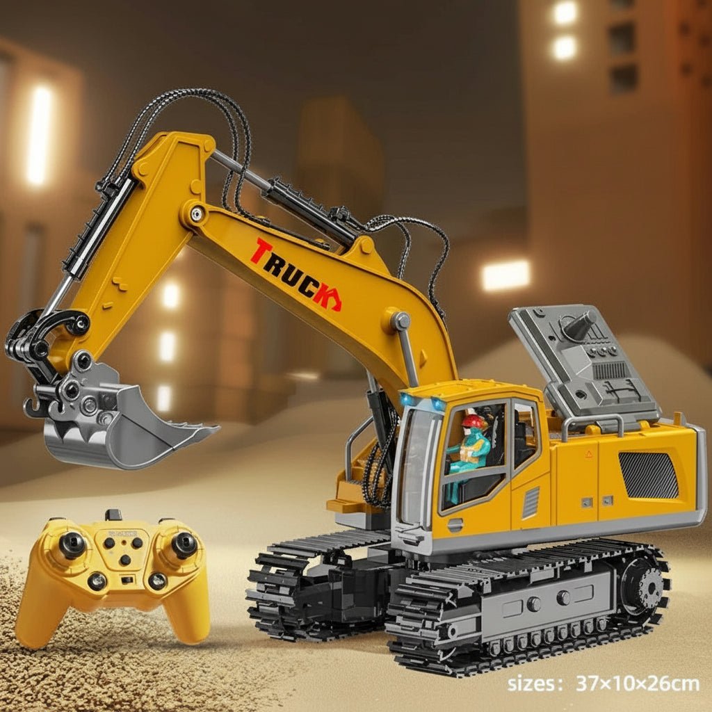 BAUPOWER – Remote-controlled excavator made of metal alloy with light and sound effects