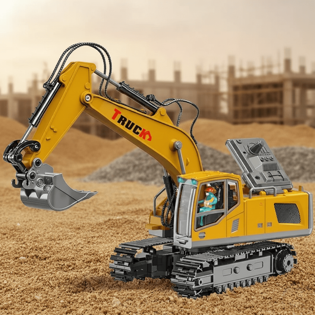 BAUPOWER – Remote-controlled excavator made of metal alloy with light and sound effects