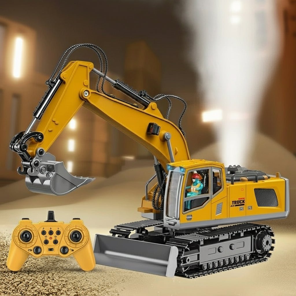 BAUPOWER – Remote-controlled excavator made of metal alloy with light and sound effects