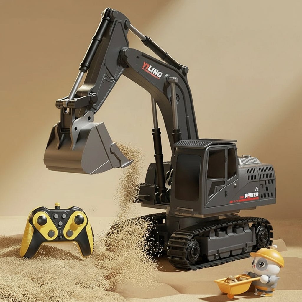 BAUPOWER – Remote-controlled excavator made of metal alloy with light and sound effects