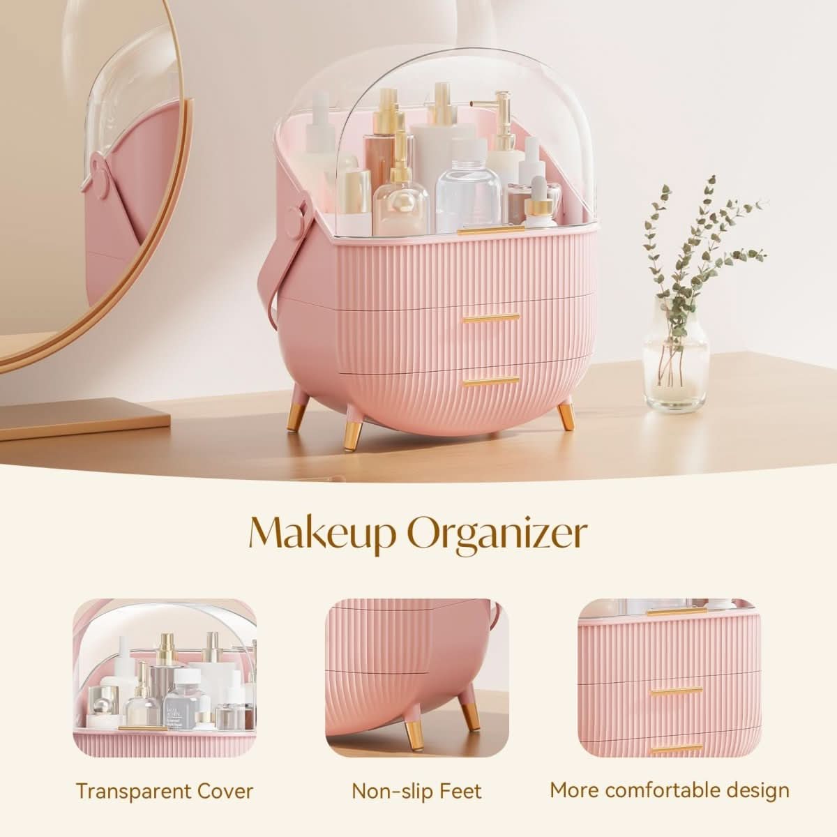 BEAUTYSENSE Makeup Organizer – Dustproof & Waterproof Cosmetic Case with Elegant Design