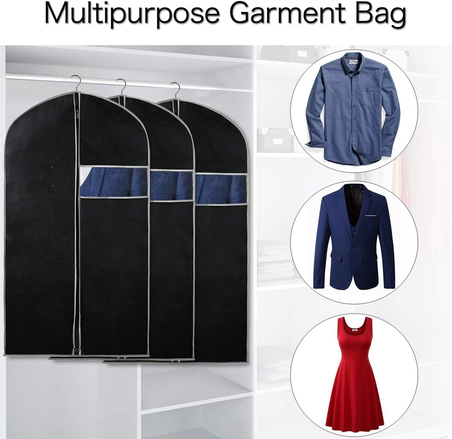 Breathable Garment Cover Set – 10-Pack Clothing Storage Covers with Window
