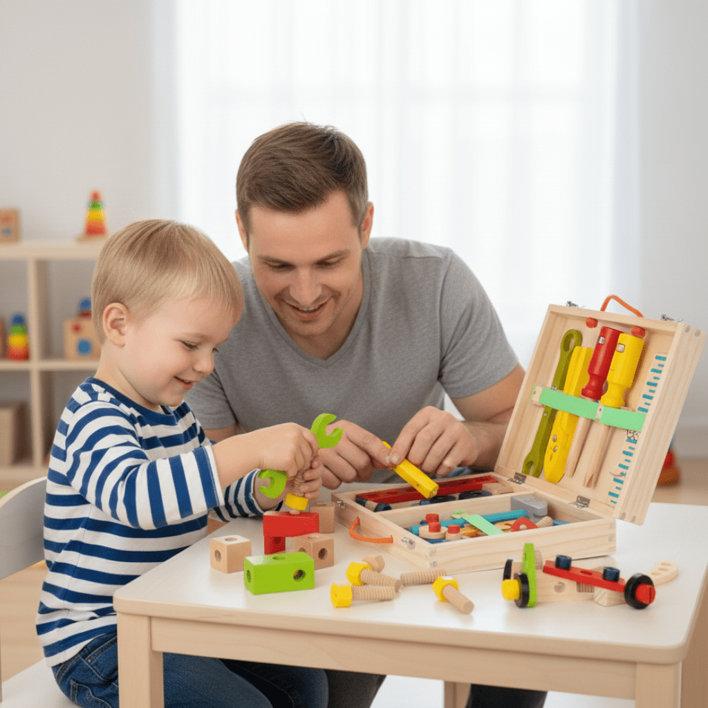 BUILDIBOX – Montessori wooden tool case for early construction skills