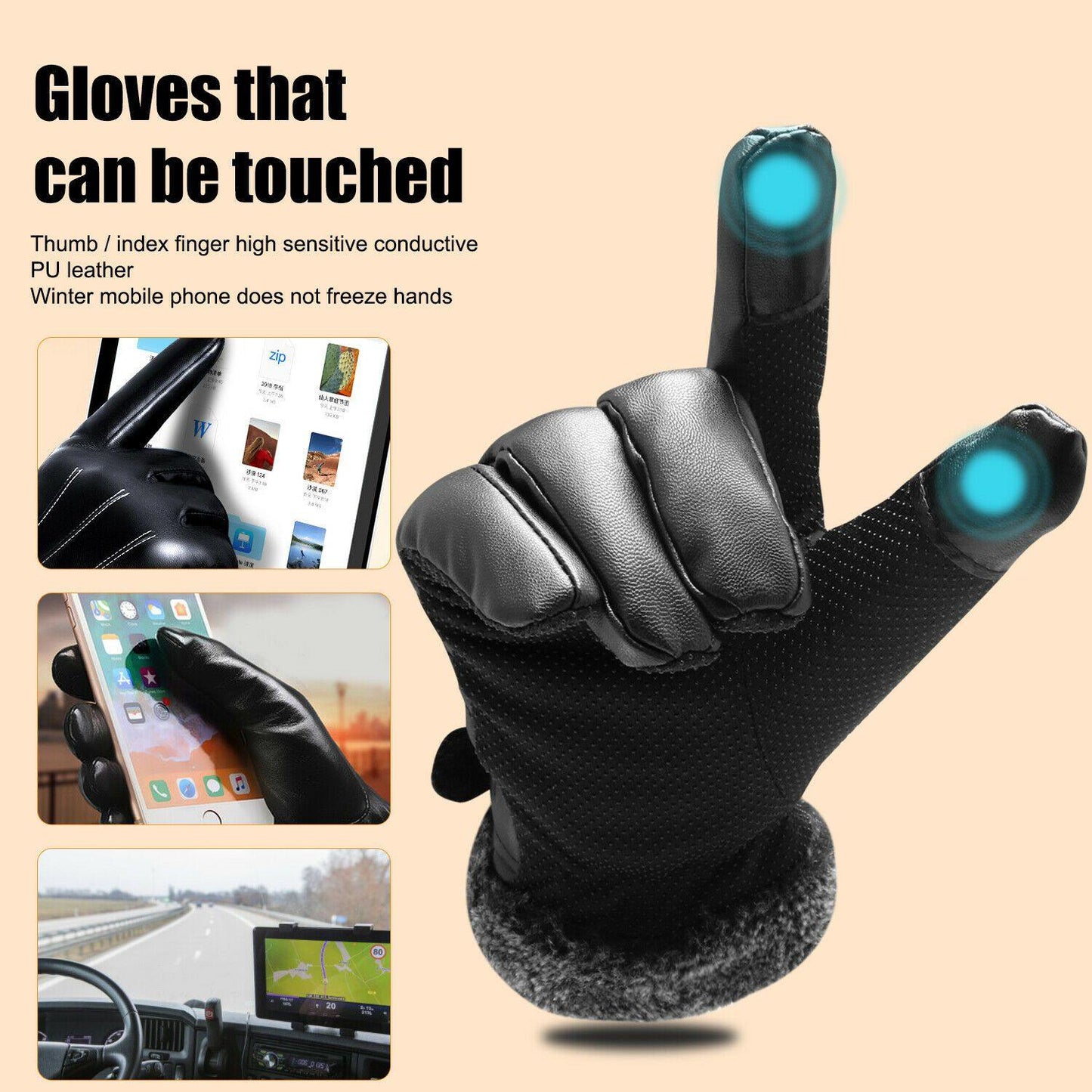 Charly | -30℃ Waterproof, Warm Leather Ski Gloves for Winter | Touchscreen Compatible