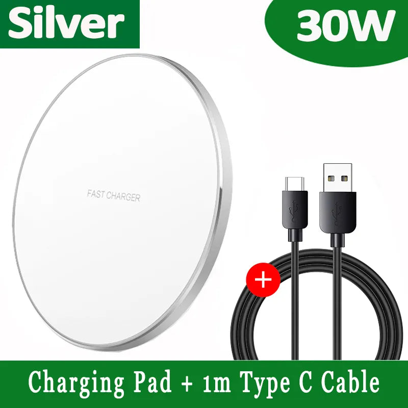 Charly | 30W Fast Wireless Charging Pad | Premium USB C Charging Cable MagSafe Charger for Apple iPhone, Samsung & Android - Fast Wireless Charging Pad