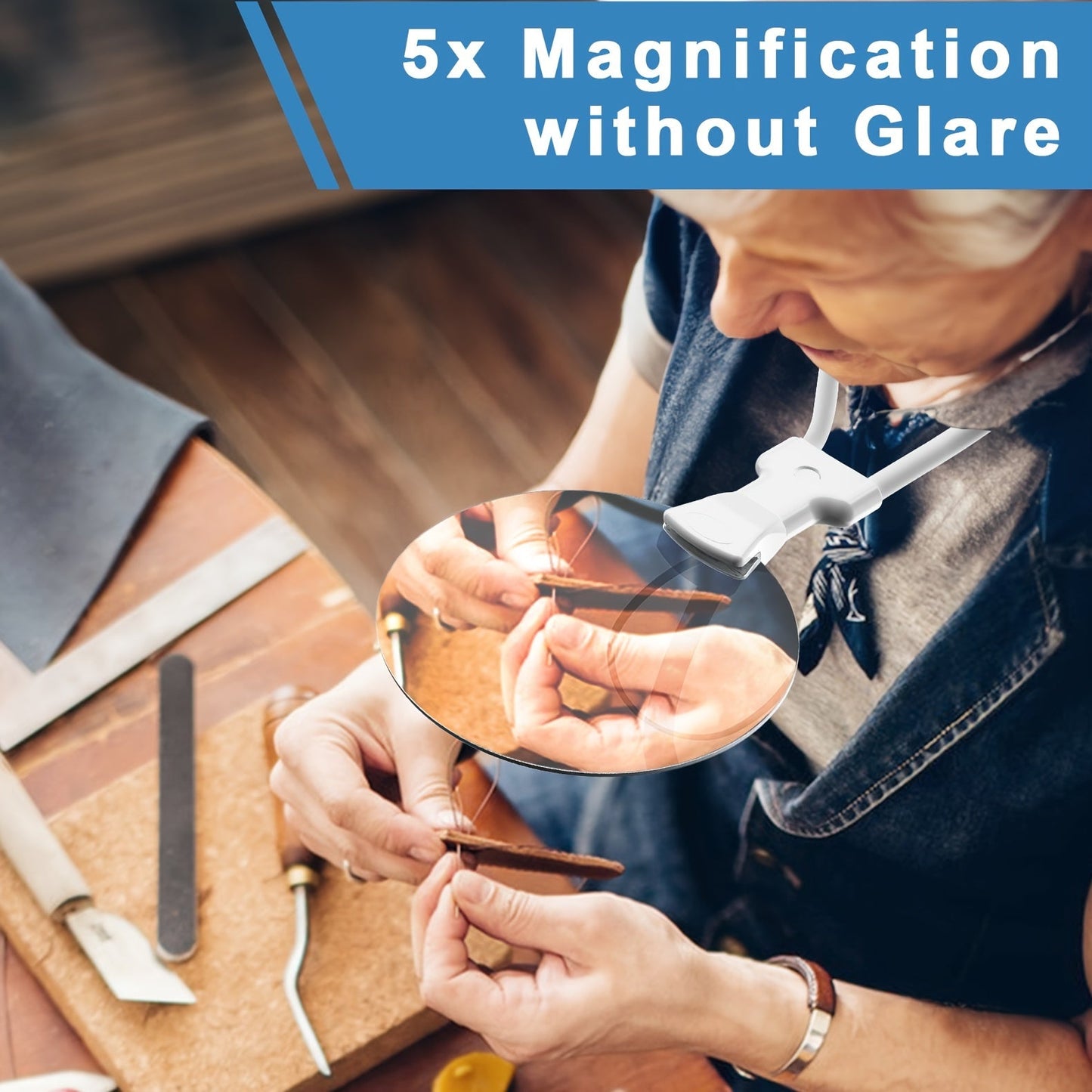 Charly | 5X Magnifying Glass Pro – Hands-free adjustable neck loupe for the elderly and visually impaired – Perfect for reading, sewing, crafting, and inspection