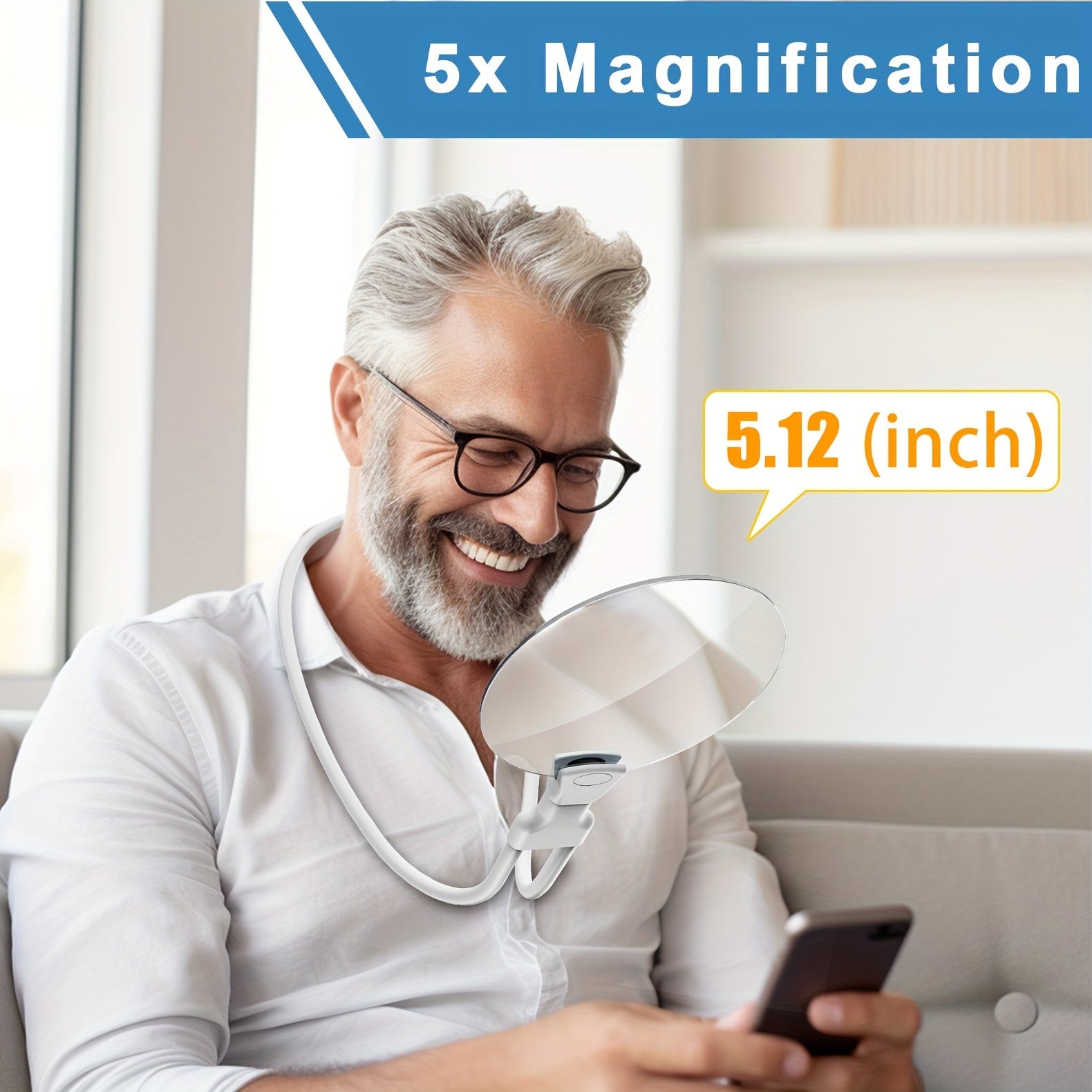 Charly | 5X Magnifying Glass Pro – Hands-free adjustable neck loupe for the elderly and visually impaired – Perfect for reading, sewing, crafting, and inspection
