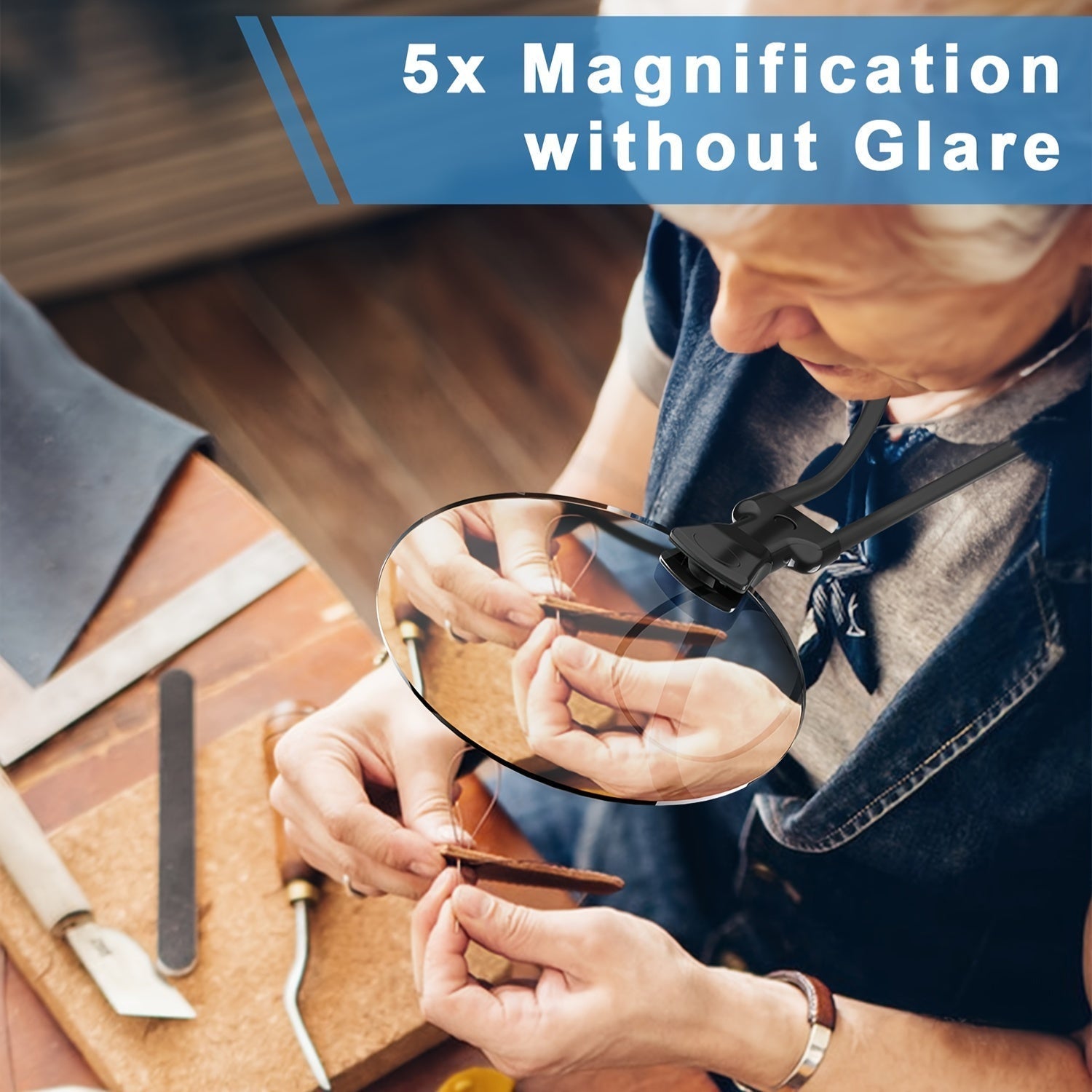 Charly | 5X Magnifying Glass Pro – Hands-free adjustable neck loupe for the elderly and visually impaired – Perfect for reading, sewing, crafting, and inspection