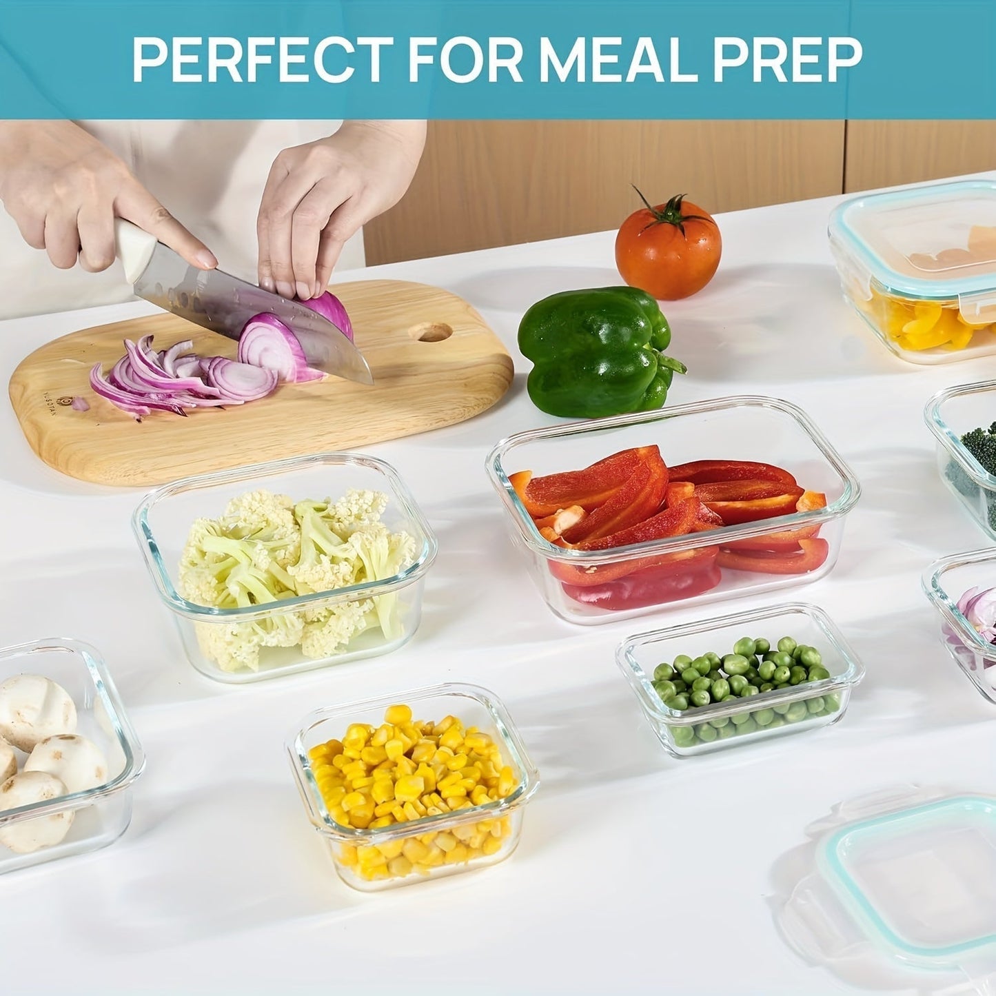 Charly | 8-Pack Glass Food Storage Containers – Airtight Meal Prep Bento Boxes with Leakproof, Lockable Lids, Microwave, Oven, Freezer, and Dishwasher Safe, BPA-Free