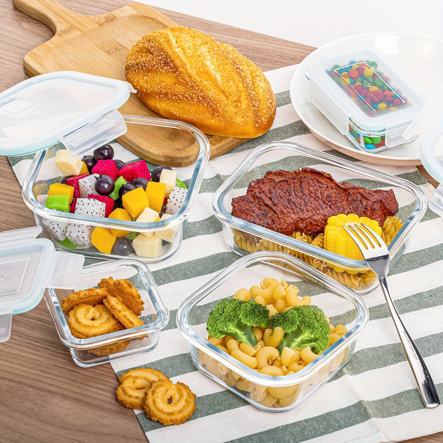 Charly | 8-Pack Glass Food Storage Containers – Airtight Meal Prep Bento Boxes with Leakproof, Lockable Lids, Microwave, Oven, Freezer, and Dishwasher Safe, BPA-Free