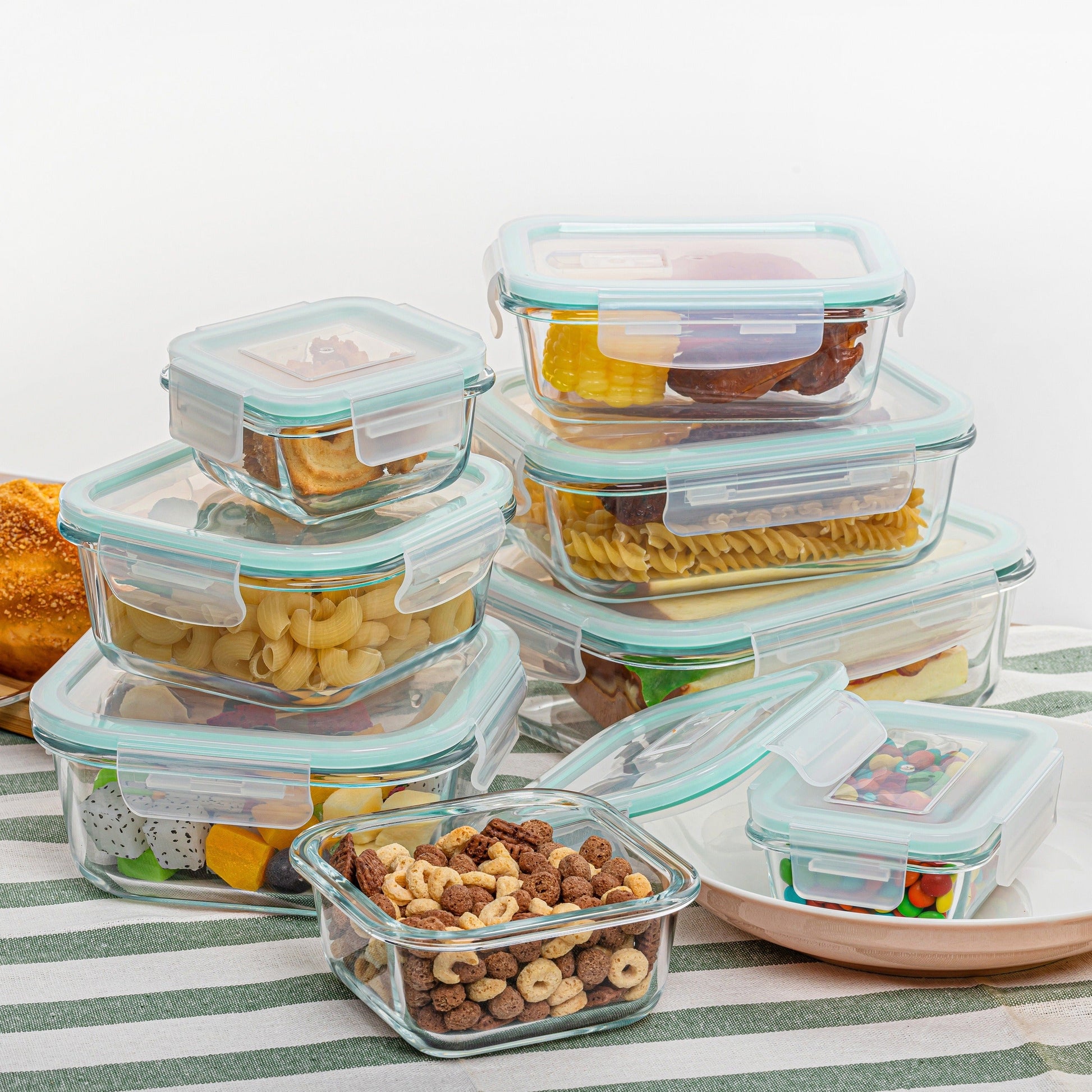 Charly | 8-Pack Glass Food Storage Containers – Airtight Meal Prep Bento Boxes with Leakproof, Lockable Lids, Microwave, Oven, Freezer, and Dishwasher Safe, BPA-Free