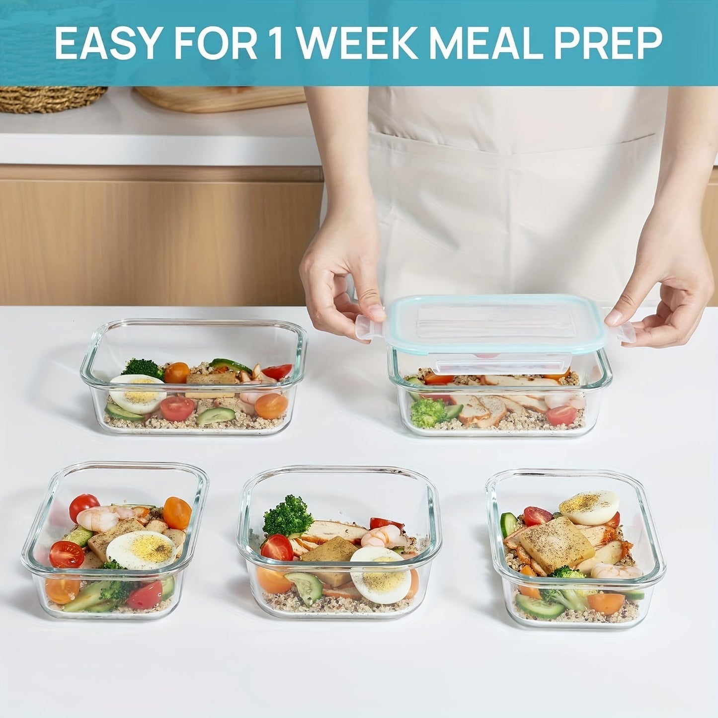 Charly | 8-Pack Glass Food Storage Containers – Airtight Meal Prep Bento Boxes with Leakproof, Lockable Lids, Microwave, Oven, Freezer, and Dishwasher Safe, BPA-Free