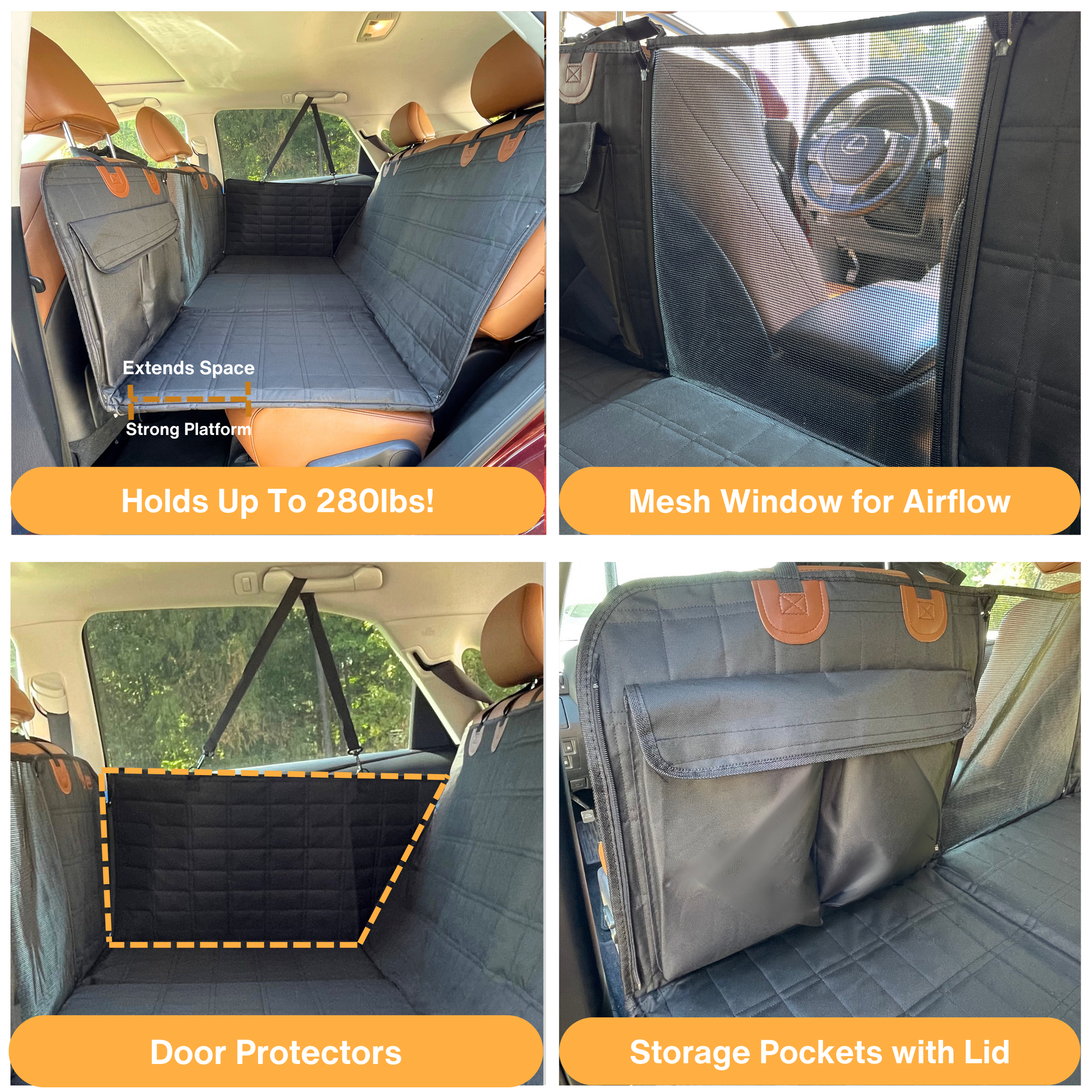 Charly | Backseat Extender for Dogs - Black with Door Covers