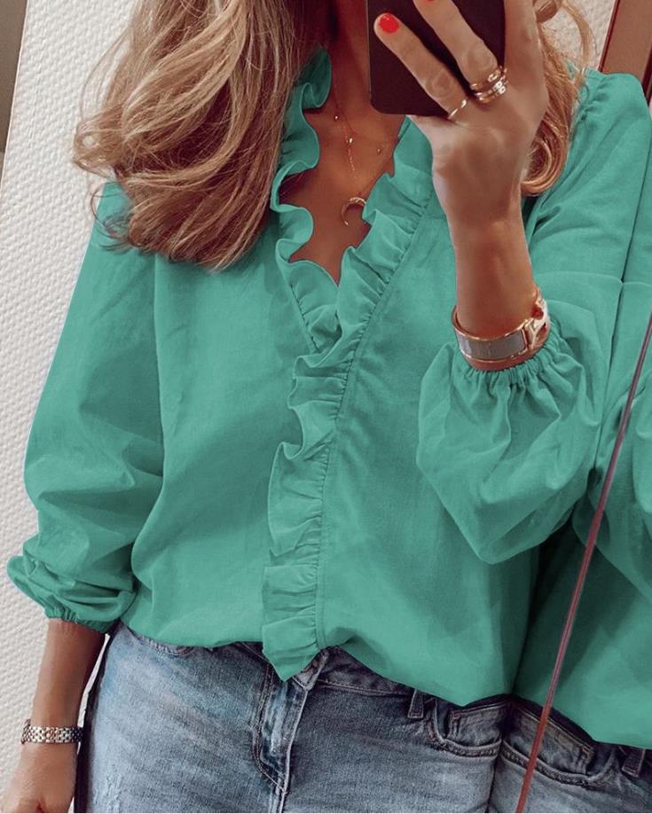 Charly Blouse with Ruffles and V-Neck