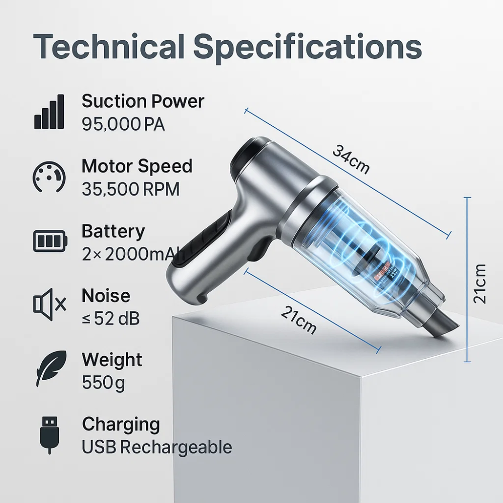 Charly | Car Vacuum Cleaner - Powerful and Compact Car Vac for Quick Cleaning