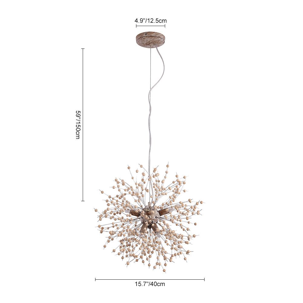 Charly | Dandelion Pendant Light with Wooden Beads | Firework Starburst Design