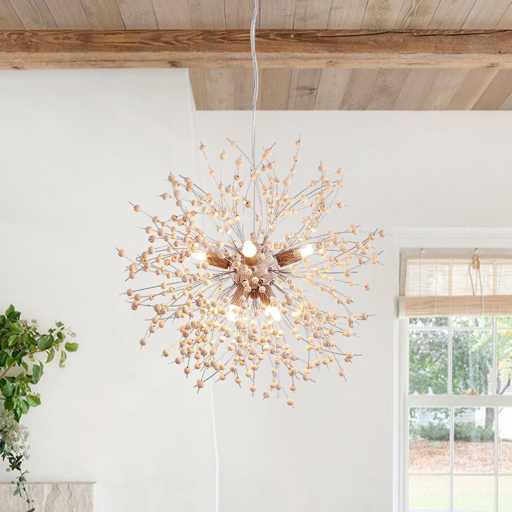 Charly | Dandelion Pendant Light with Wooden Beads | Firework Starburst Design