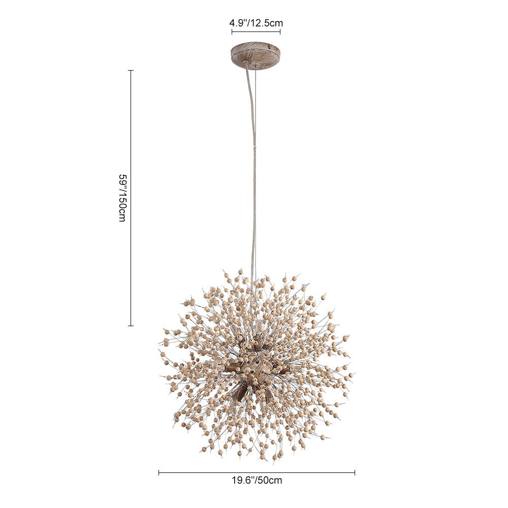 Charly | Dandelion Pendant Light with Wooden Beads | Firework Starburst Design