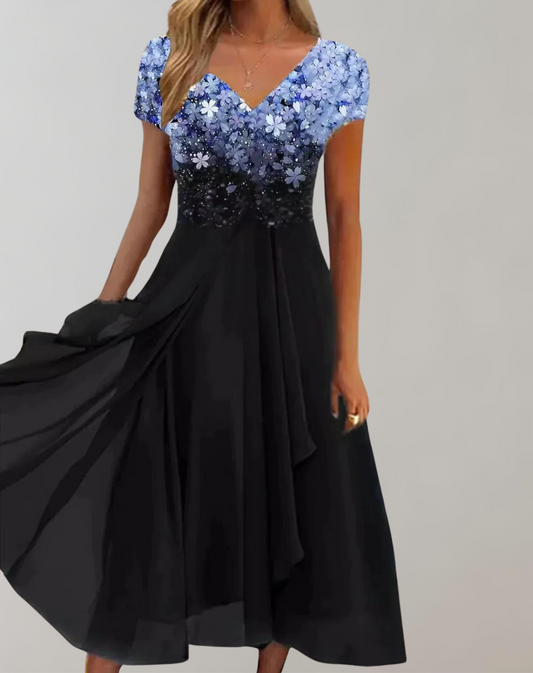 Charly - Dress with Bright Flowers | Evening Dress for Women | Shiny Top Dress