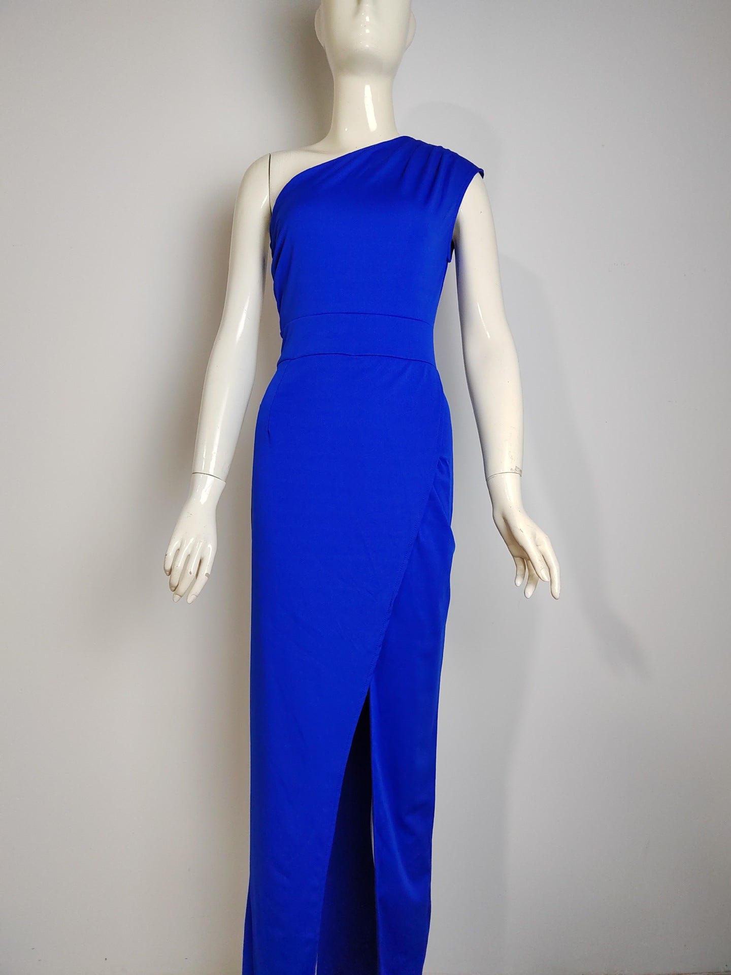 Charly Elegant Formal Solid Slit Asymmetrical Diagonal Collar Evening Dresses