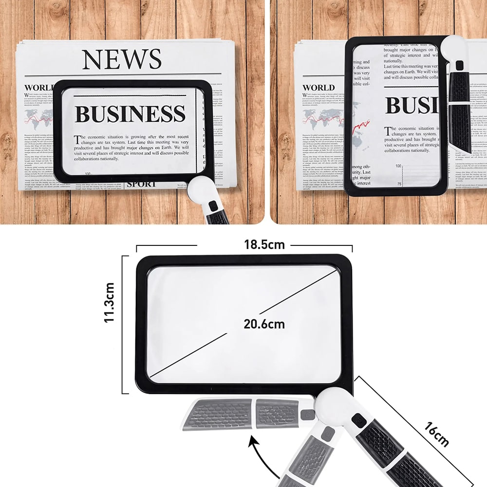 Charly | Full-Page Handheld Magnifying Glass – 5X Magnification, LED Lighted Magnifier with 3 Modes, Ideal for Reading Books and Seniors