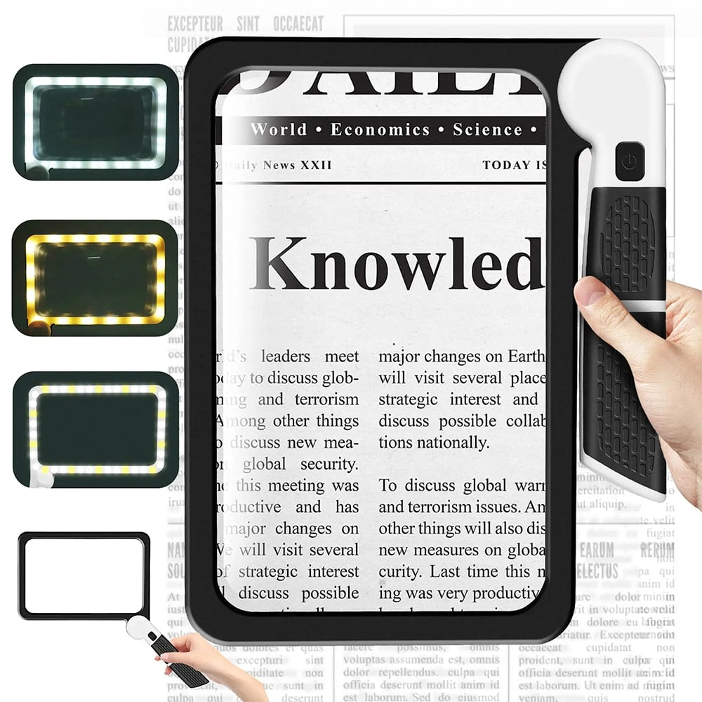 Charly | Full-Page Handheld Magnifying Glass – 5X Magnification, LED Lighted Magnifier with 3 Modes, Ideal for Reading Books and Seniors