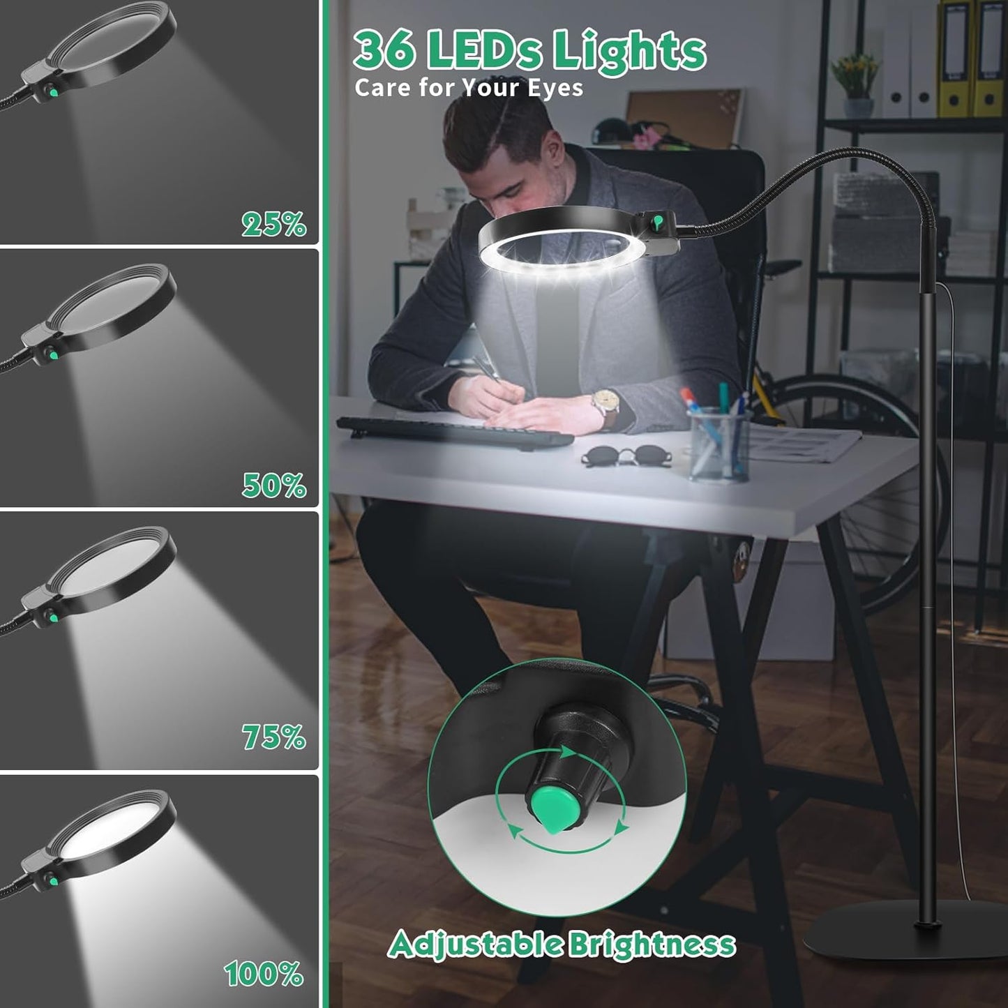 Charly | Full-Page Magnifying Glass with LED Light – Hands-Free Reading Aid for Books, Crafts & Hobbies