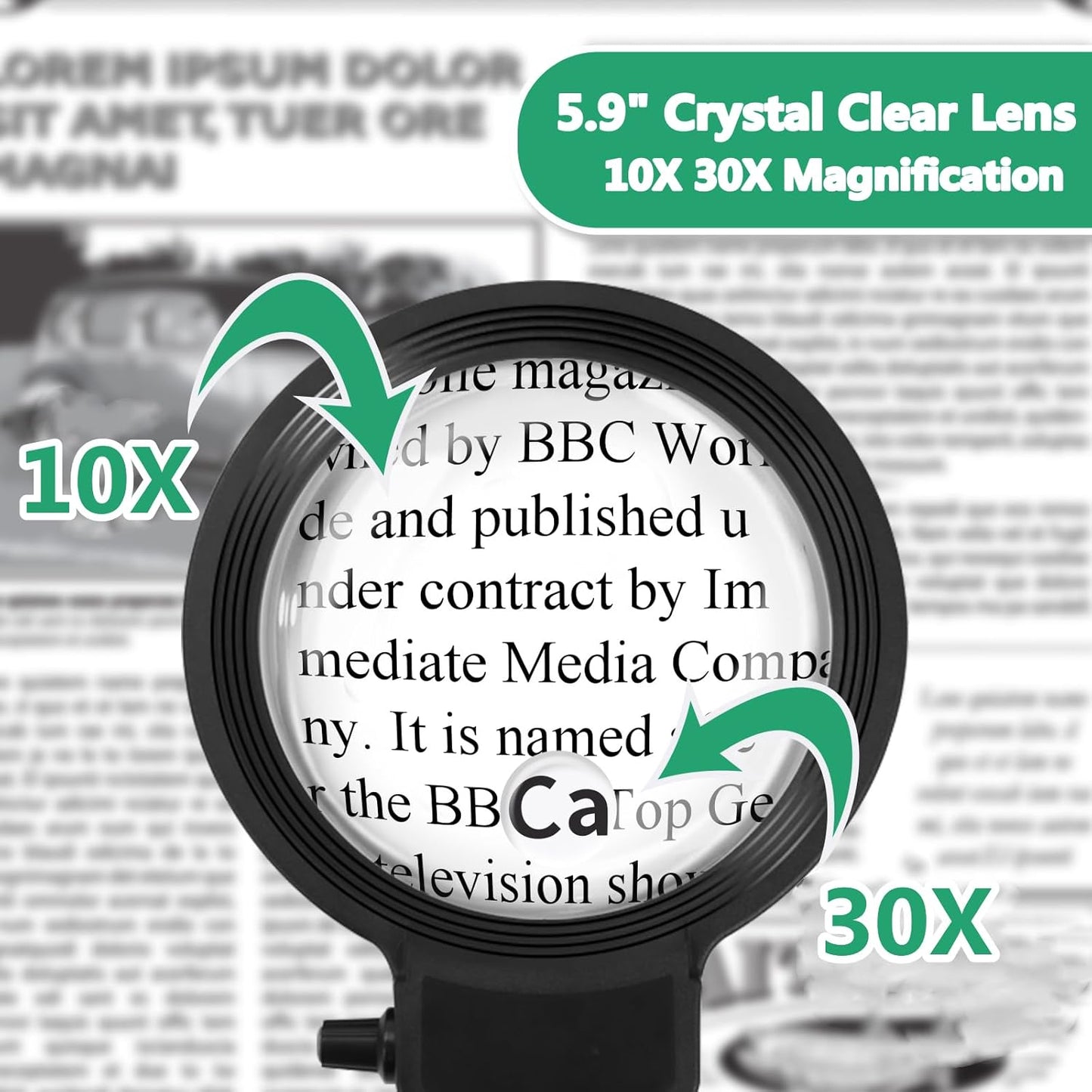 Charly | Full-Sided Magnifying Glass with LED Light – Hands-Free Reading Aid for Books, Crafts, and Hobbies
