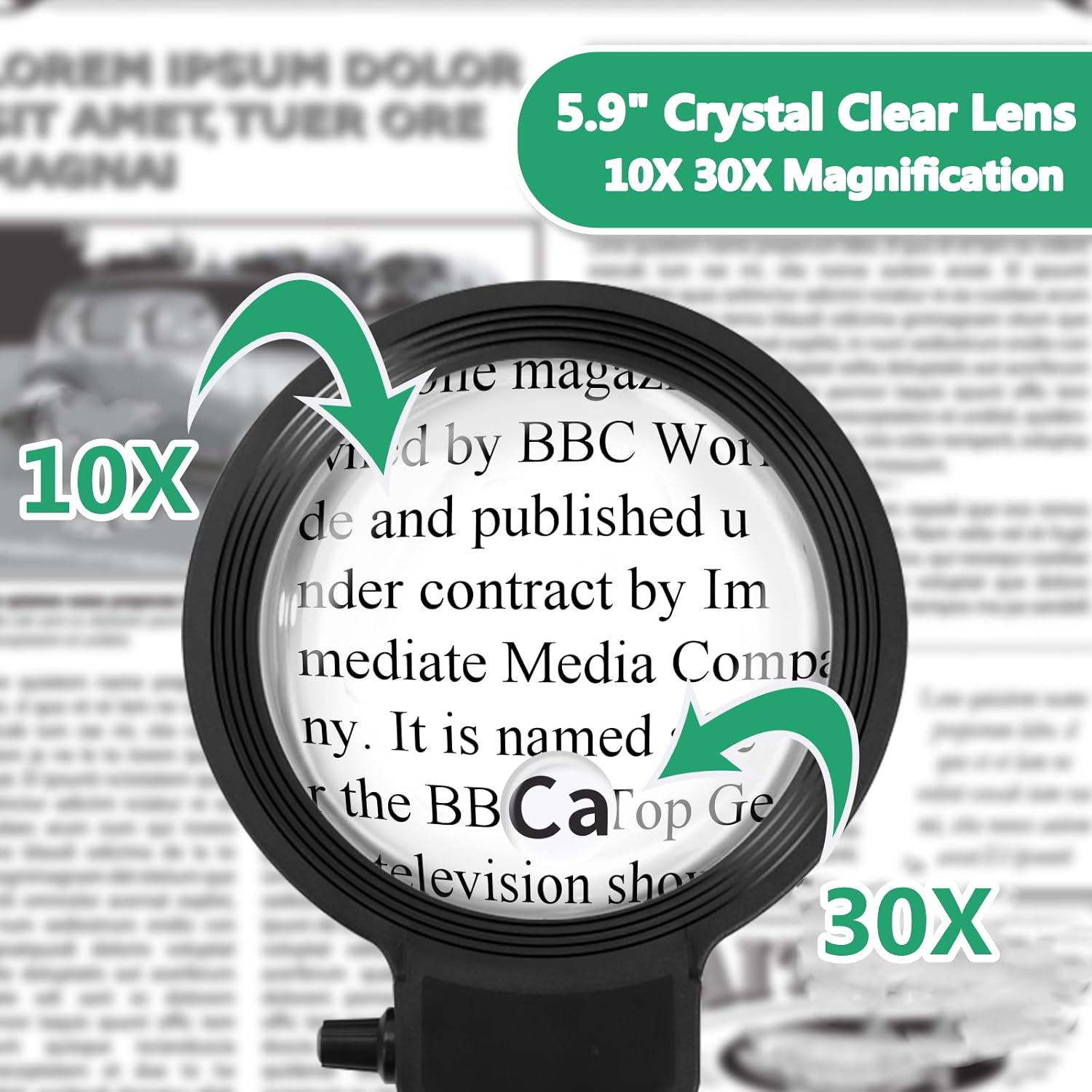 Charly | Full-Sided Magnifying Glass with LED Light – Hands-Free Reading Aid for Books, Crafts, and Hobbies