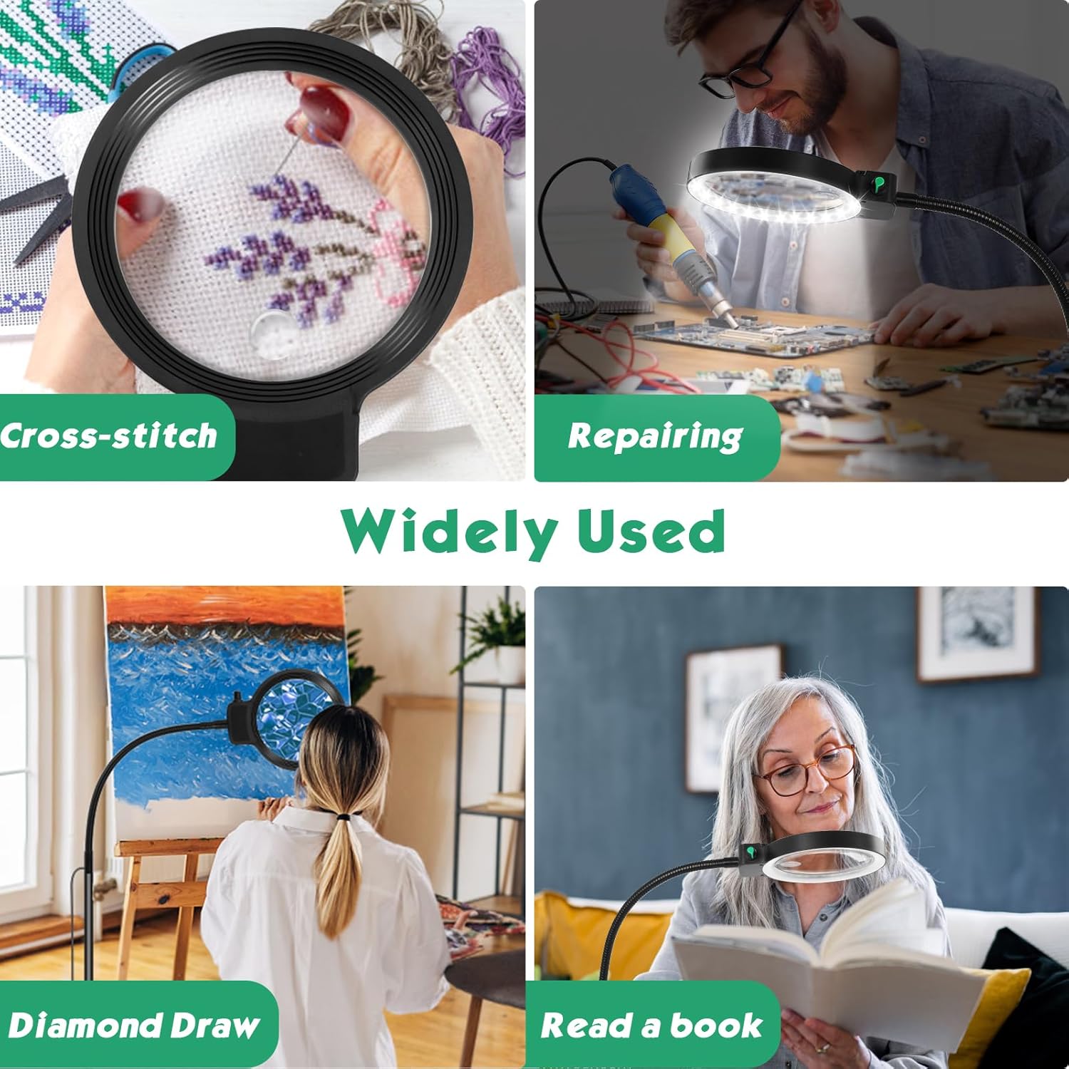 Charly | Full-Sided Magnifying Glass with LED Light – Hands-Free Reading Aid for Books, Crafts, and Hobbies