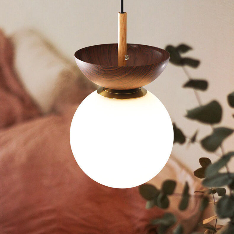 Charly | Glass Globe Ceiling Light | Wood Grain Design
