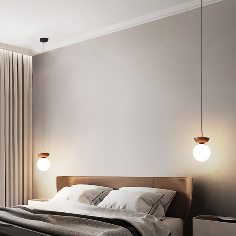 Charly | Glass Globe Ceiling Light | Wood Grain Design