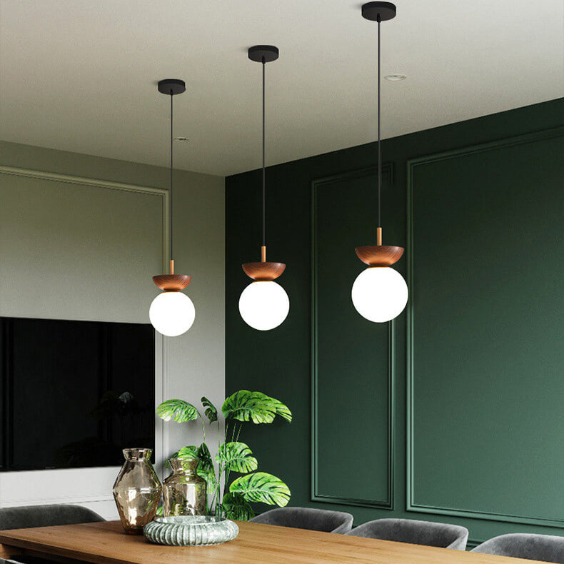 Charly | Glass Globe Ceiling Light | Wood Grain Design