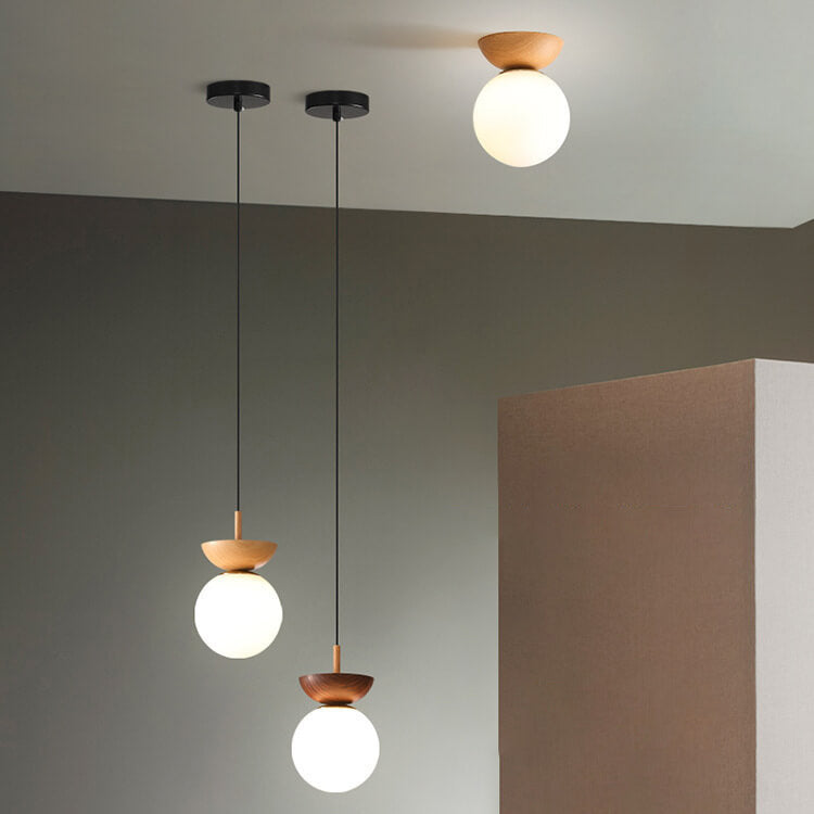 Charly | Glass Globe Ceiling Light | Wood Grain Design