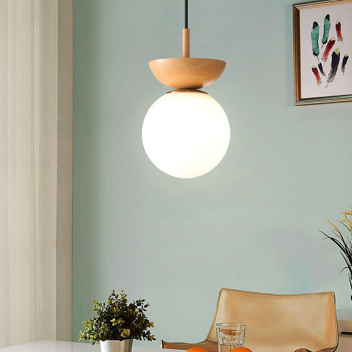 Charly | Glass Globe Ceiling Light | Wood Grain Design