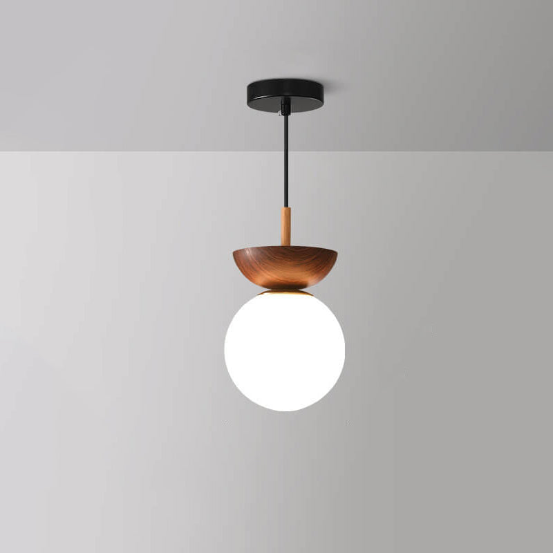 Charly | Glass Globe Ceiling Light | Wood Grain Design