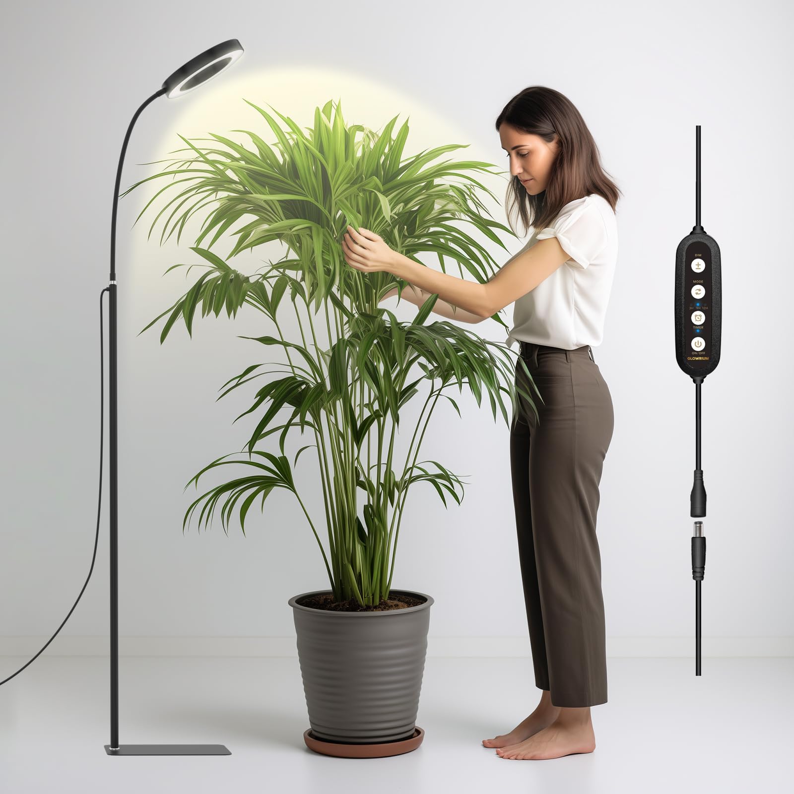 Charly | Glowrium Grow Light For Indoor Plants, 20W LED Plant Grow Light With Automatic Timer, Full Spectrum Adjustable Height Standing Plant Grow Light, 3 Light Modes, 6-Level Dimmable (Black)