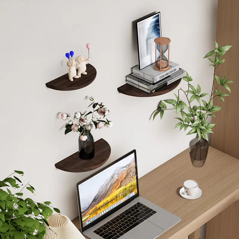 Charly | Half-Round Wooden Wall Shelf | Stylish and Space-Saving | Natural Wood