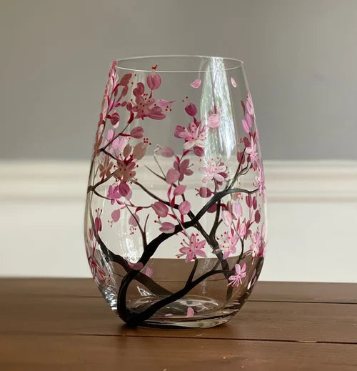 Charly | Hand Painted Four Seasons Tree Wine Glasses | Unique Art