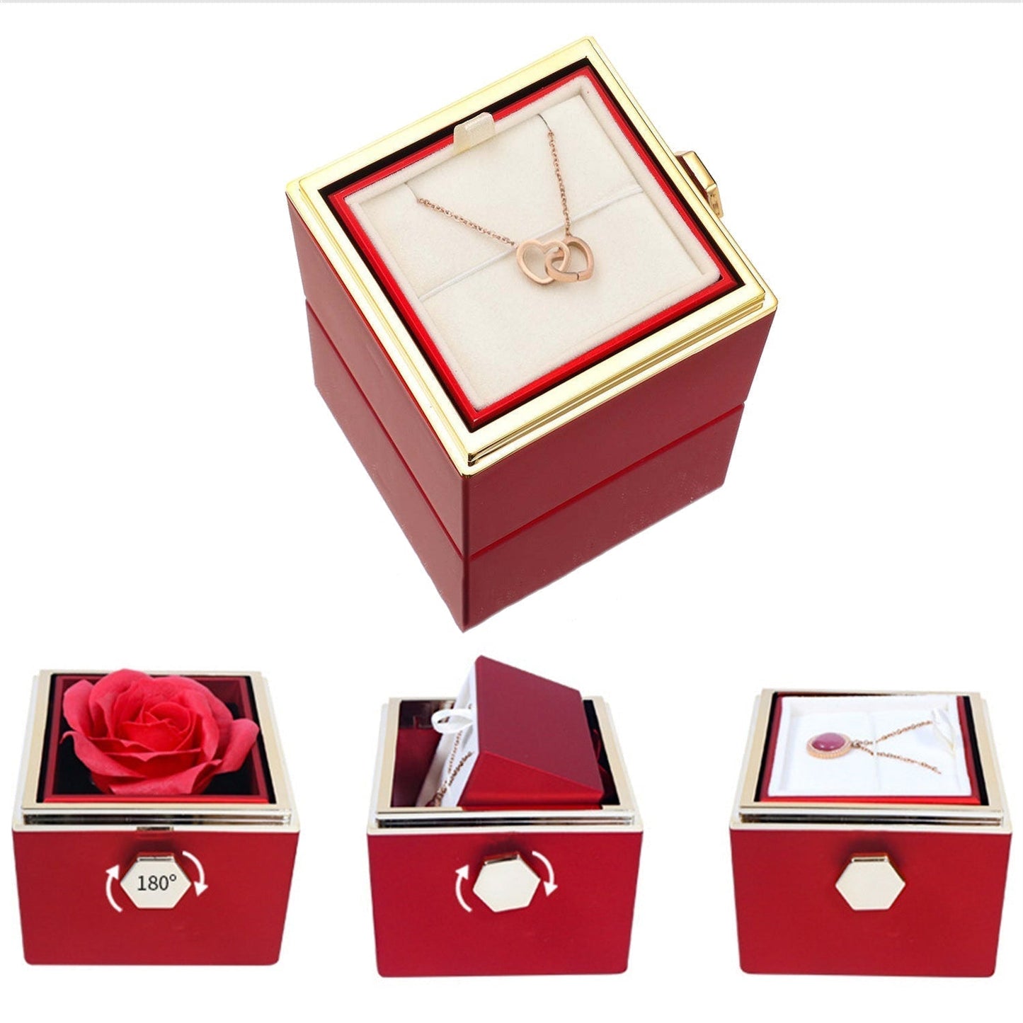 Charly | Heart Necklace with Rotating Rose Gift Box