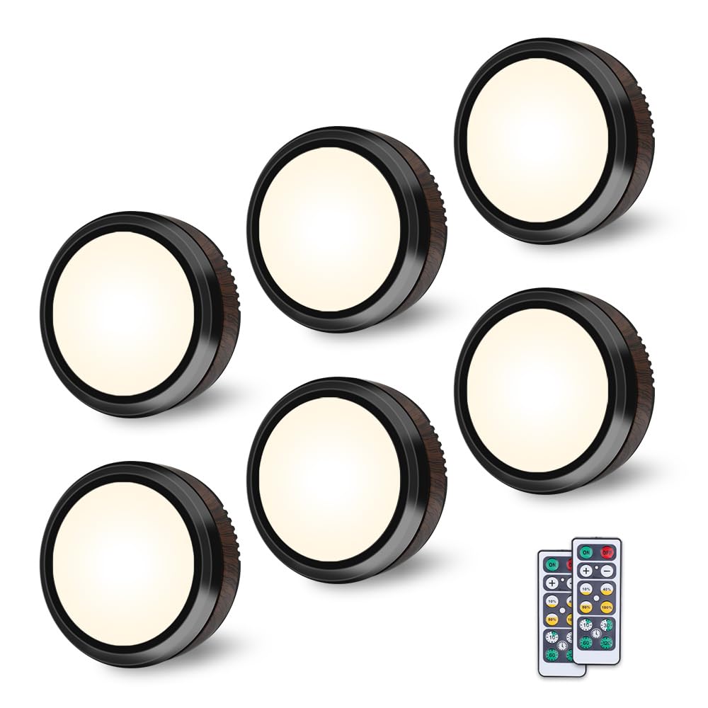Charly | Leastyle Remote Control LED Puck Light, Dimmable Battery-Powered Under Cabinet Light - 6 Pack Natural White