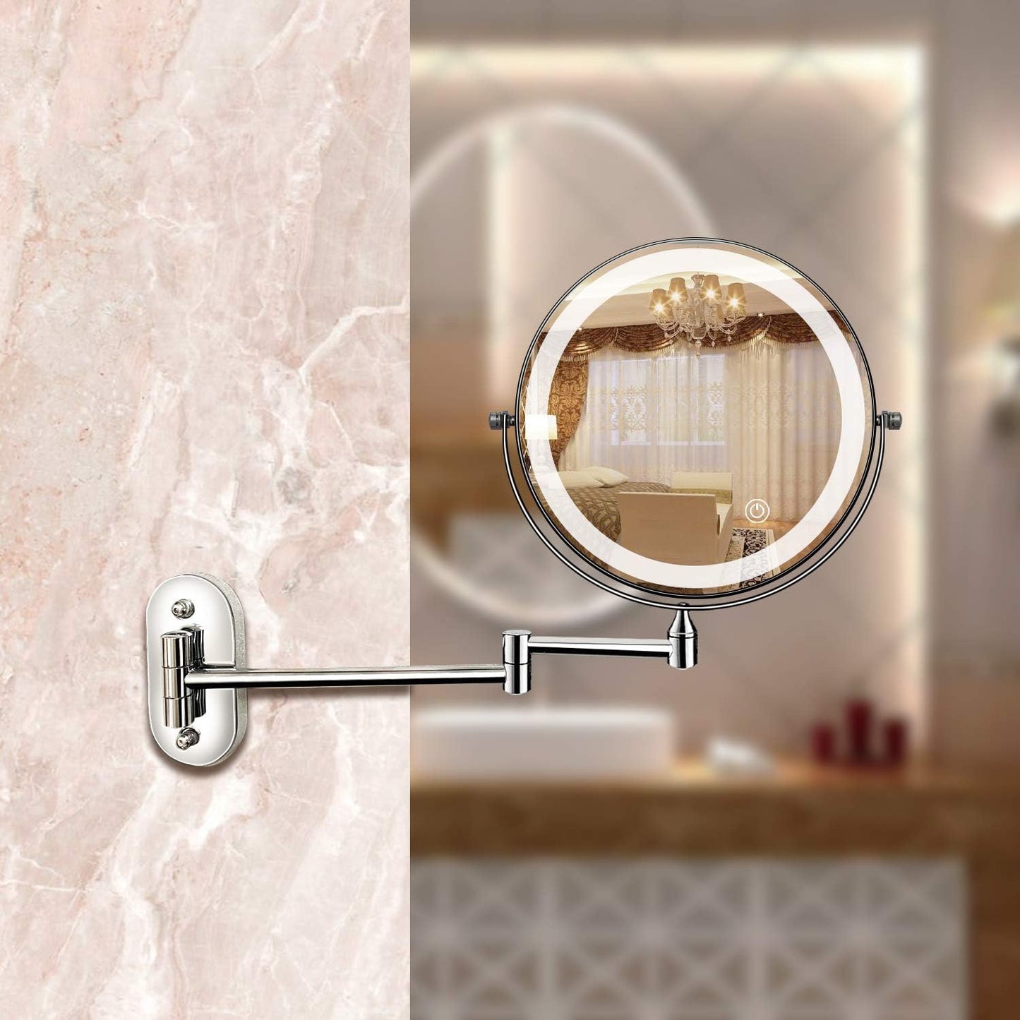 Charly LED Magnifying Mirror | Rechargeable | Cosmetics & Bathroom | Chrome Silver