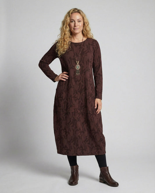 Charly - Long-Sleeve Pocket Dress with Print