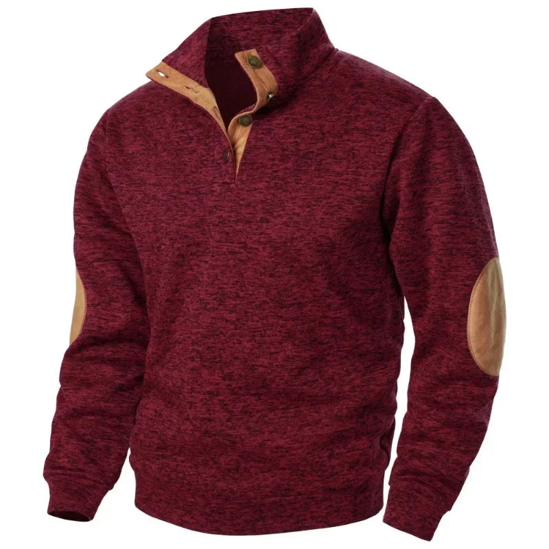 Charly | Men's Button Neck Sweatshirt with Suede Patches